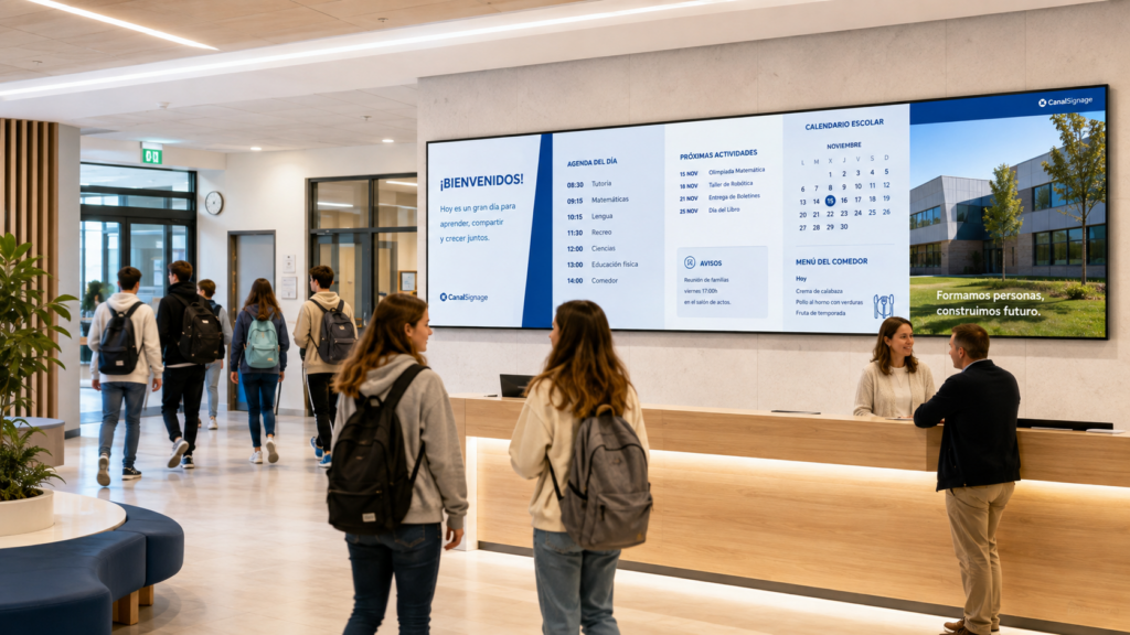 cartelería digital para centros educativos en vestíbulo