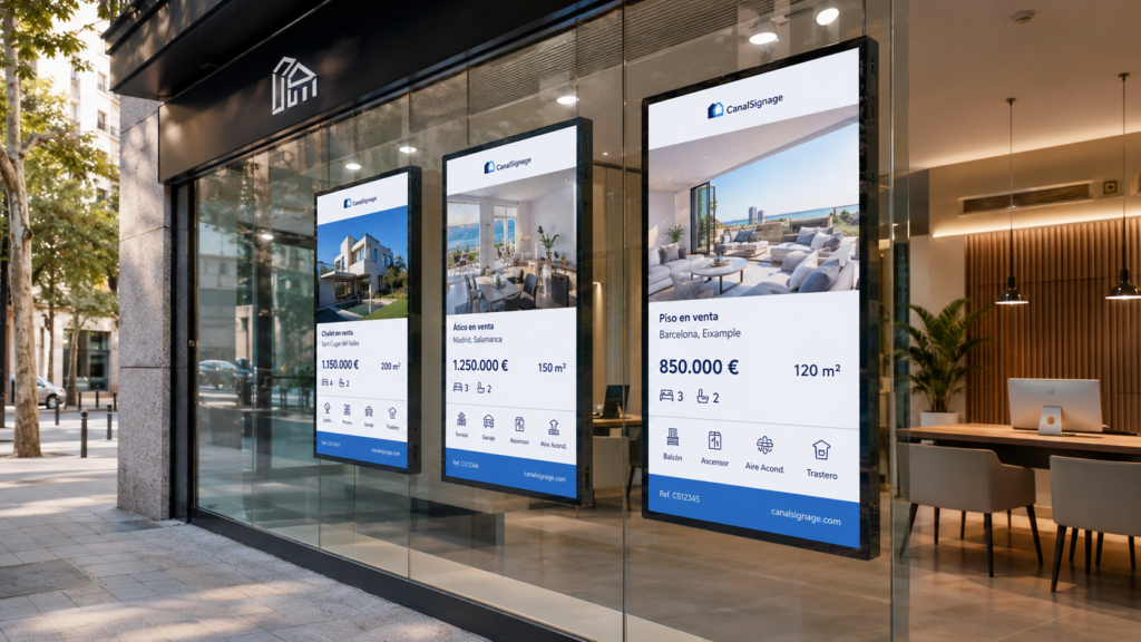 cartelería digital para inmobiliarias en escaparate