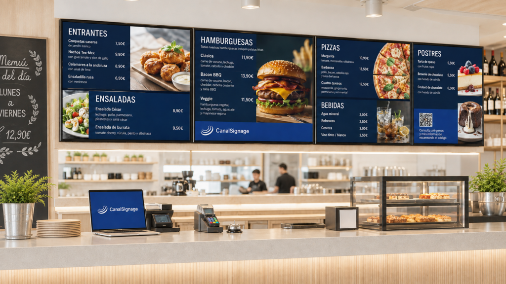cartelería digital para restaurantes con carta en pantalla