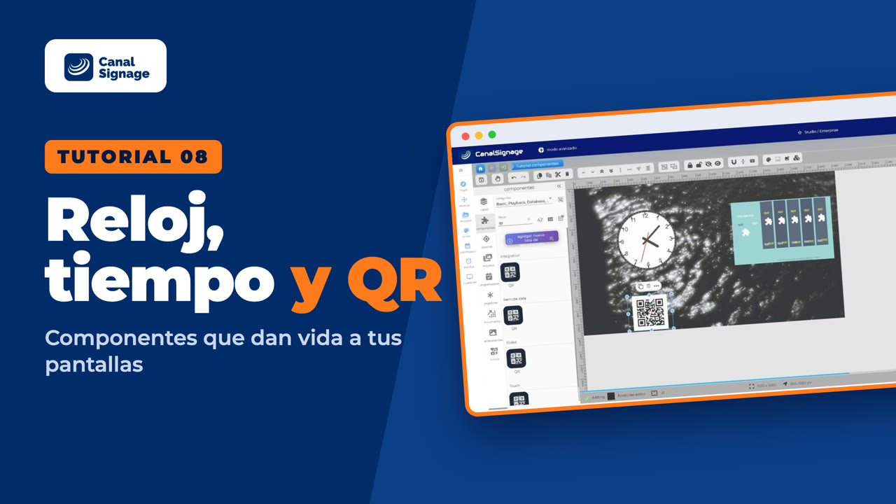 Tutorial 8: Reloj, tiempo, código QR y YouTube en tu cartelería digital